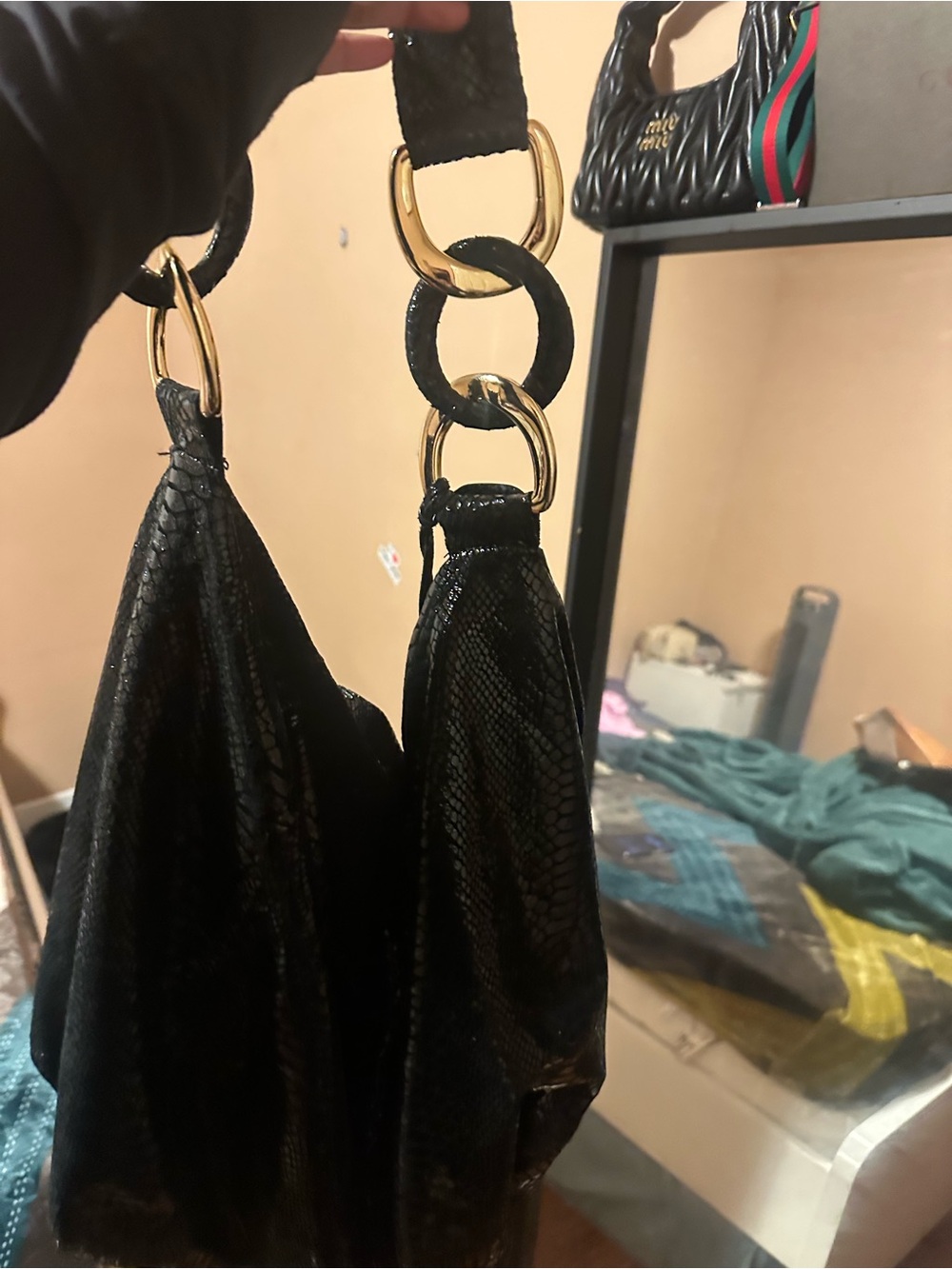 Michael Kors Black Hobo Bag with Gold Ring Hardware
